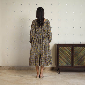  Brown Block Printed Cotton Fit & Flare Jahota Dress