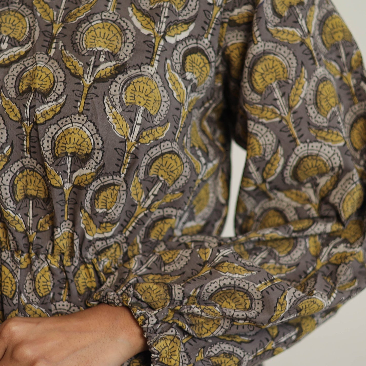  Brown Block Printed Cotton Fit & Flare Jahota Dress