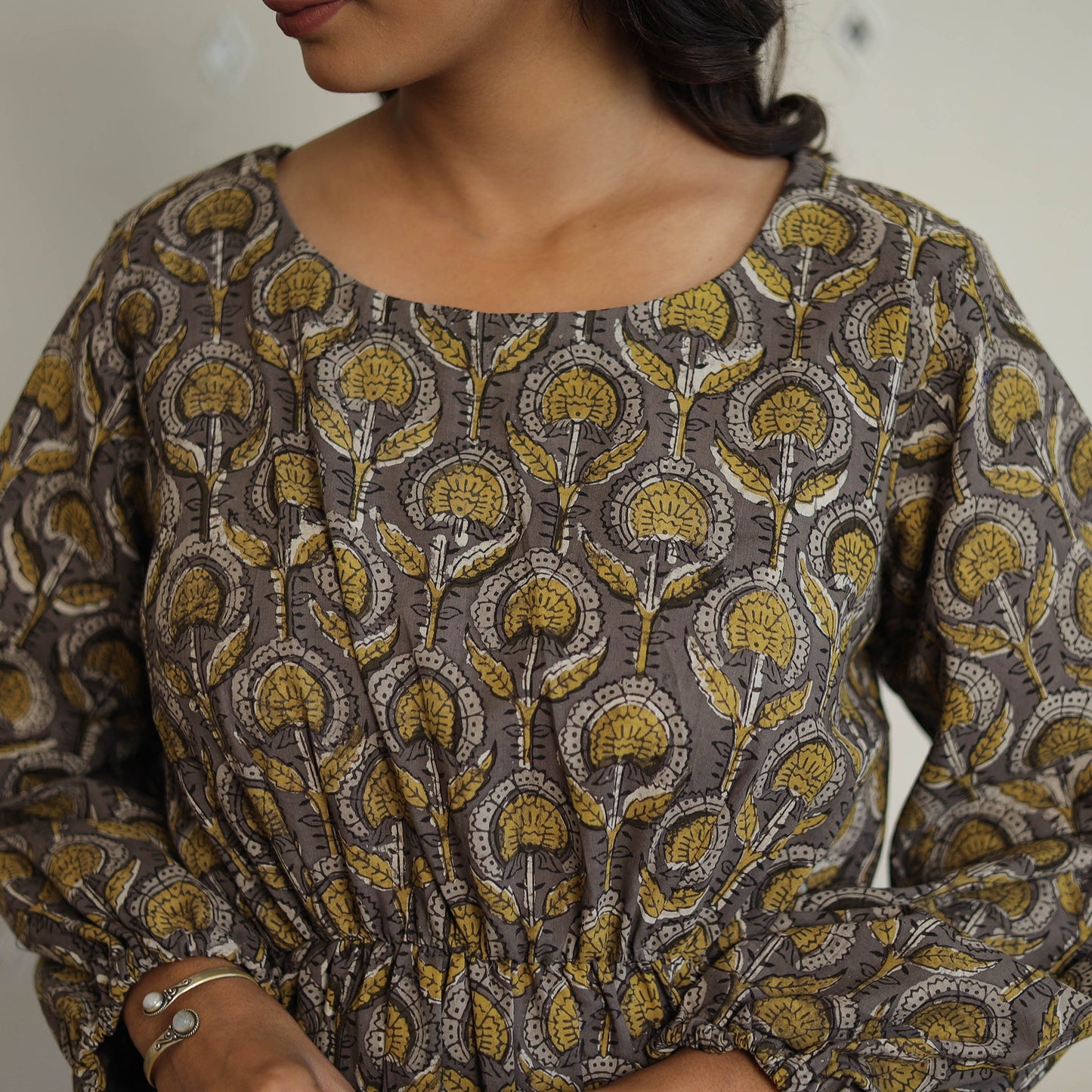  Brown Block Printed Cotton Fit & Flare Jahota Dress