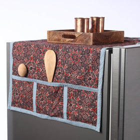 Brown Ajrakh Block Printed Cotton Fridge Top Cover with Multiple Pockets 