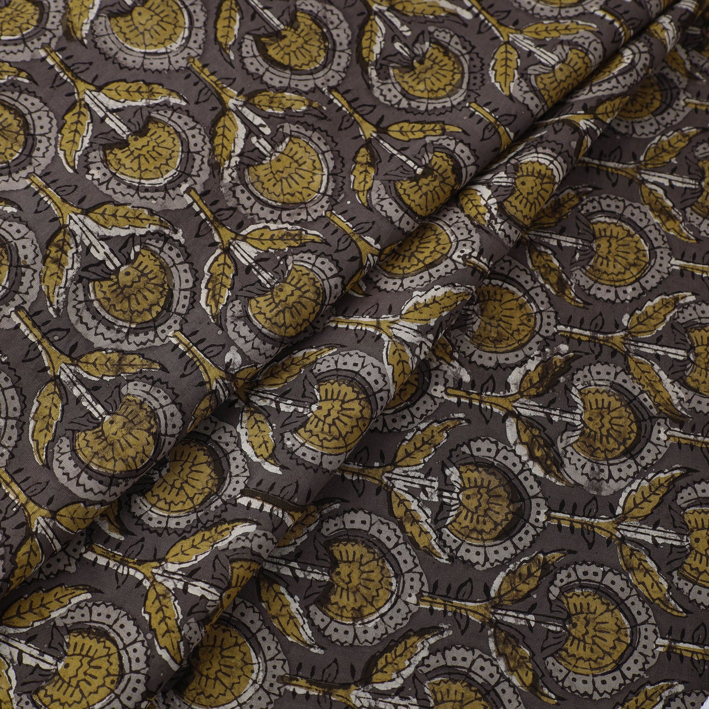 Brown Block Printed Cotton Jahota Fabric