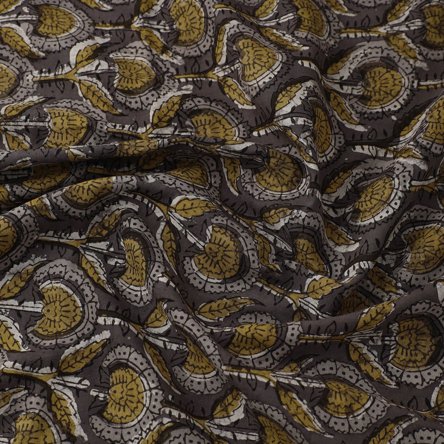 Brown Block Printed Cotton Jahota Fabric