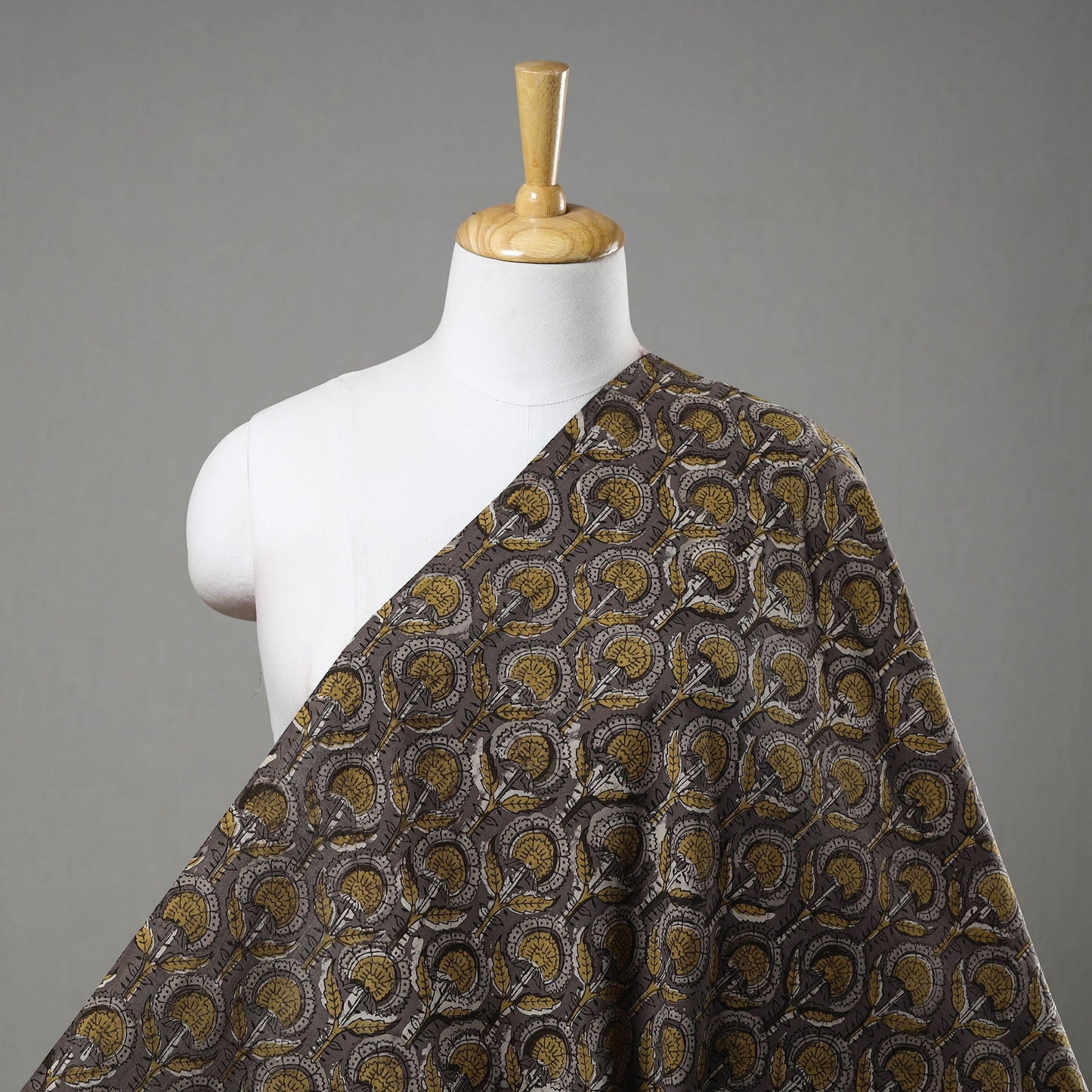 Brown Block Printed Cotton Jahota Fabric