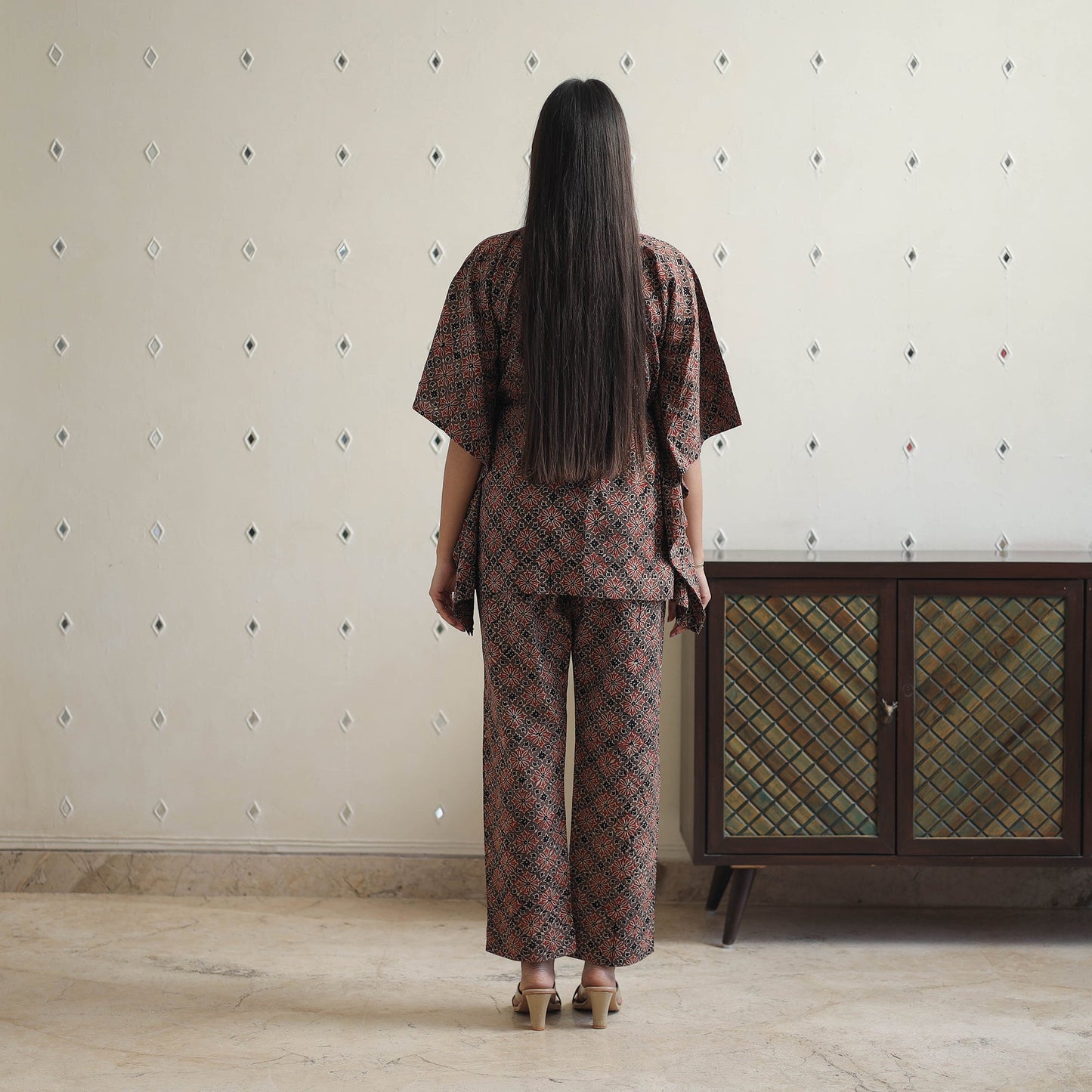 Brown - printed cotton kaftan co-ord set 09 - handcrafted