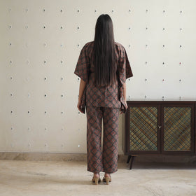Brown - printed cotton kaftan co-ord set 09 - handcrafted