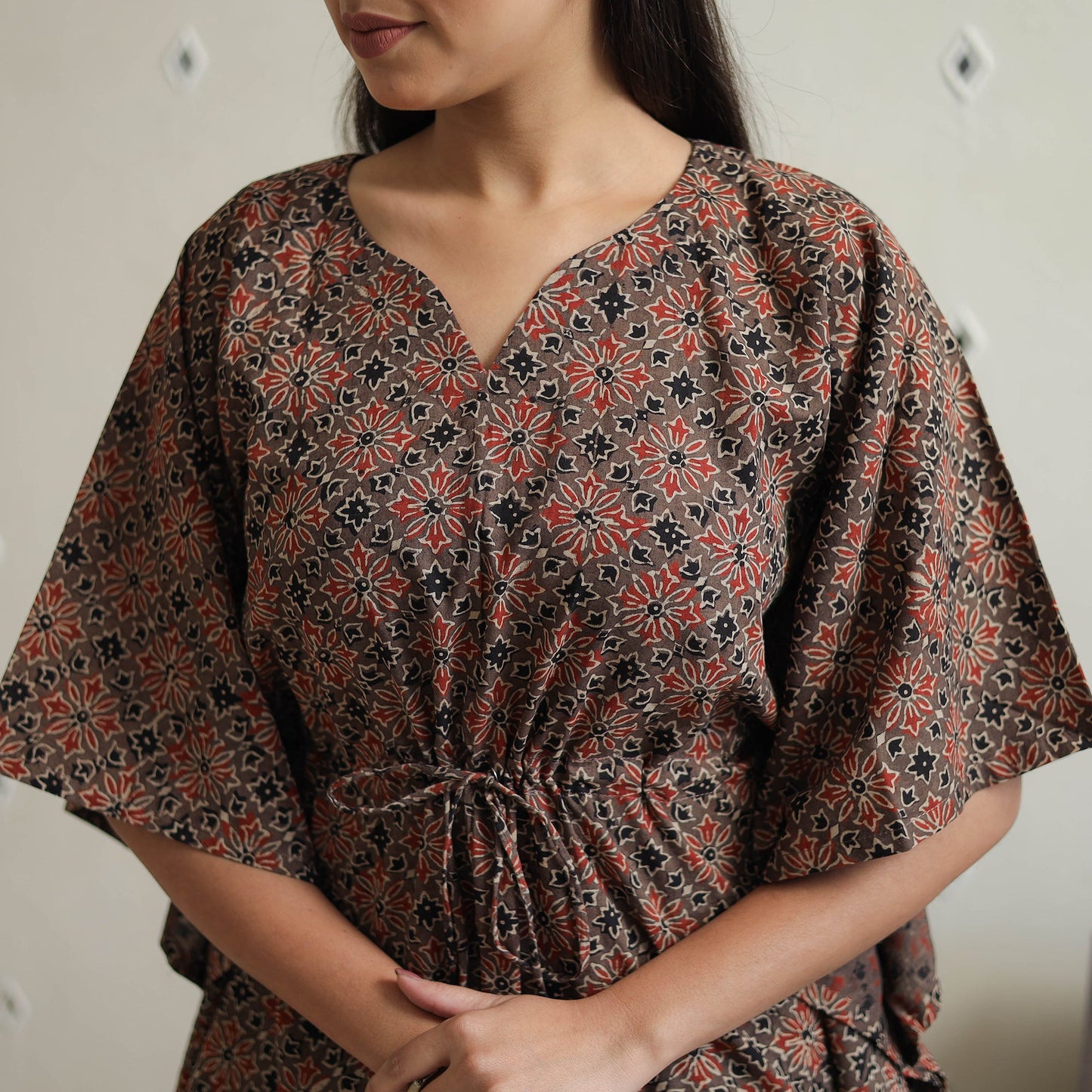 Brown - printed cotton kaftan co-ord set 09 - handcrafted