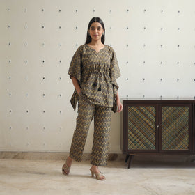 Brown - printed cotton kaftan co-ord set 14 - handcrafted
