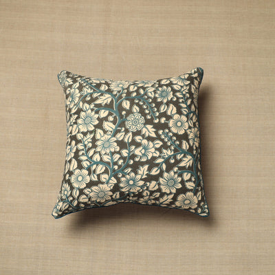 Brown - Cotton Printed Kalamkari Cushion Cover (16 x 16 in) 12