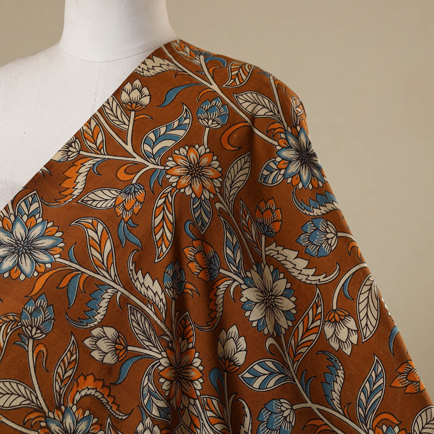 Brown - printed cotton kalamkari fabric 04 - handcrafted