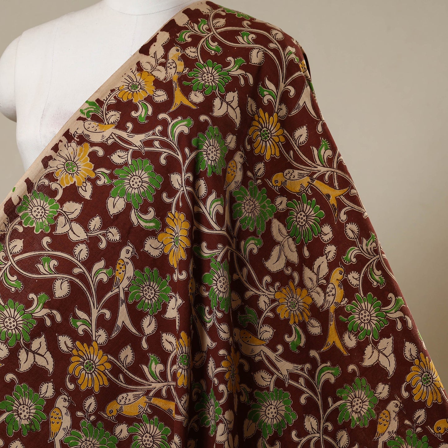 Brown - printed cotton kalamkari fabric 07 - handcrafted