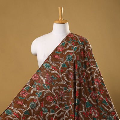 Brown - printed cotton kalamkari fabric 35 - handcrafted