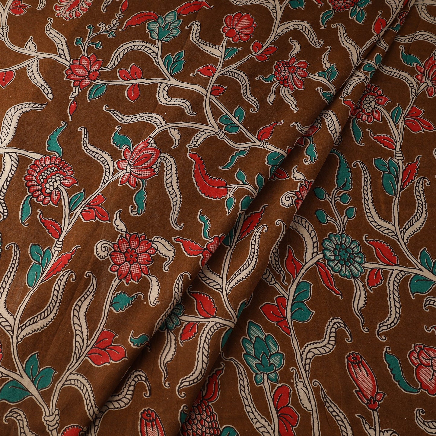 Brown - printed cotton kalamkari fabric 35 - handcrafted