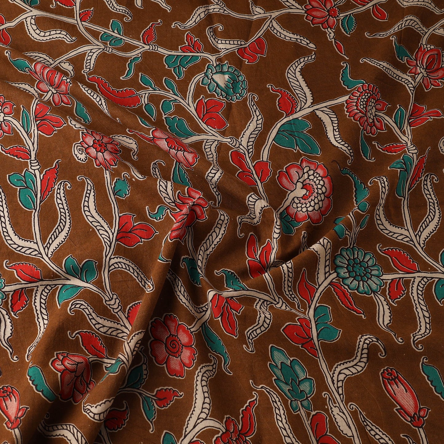 Brown - printed cotton kalamkari fabric 35 - handcrafted