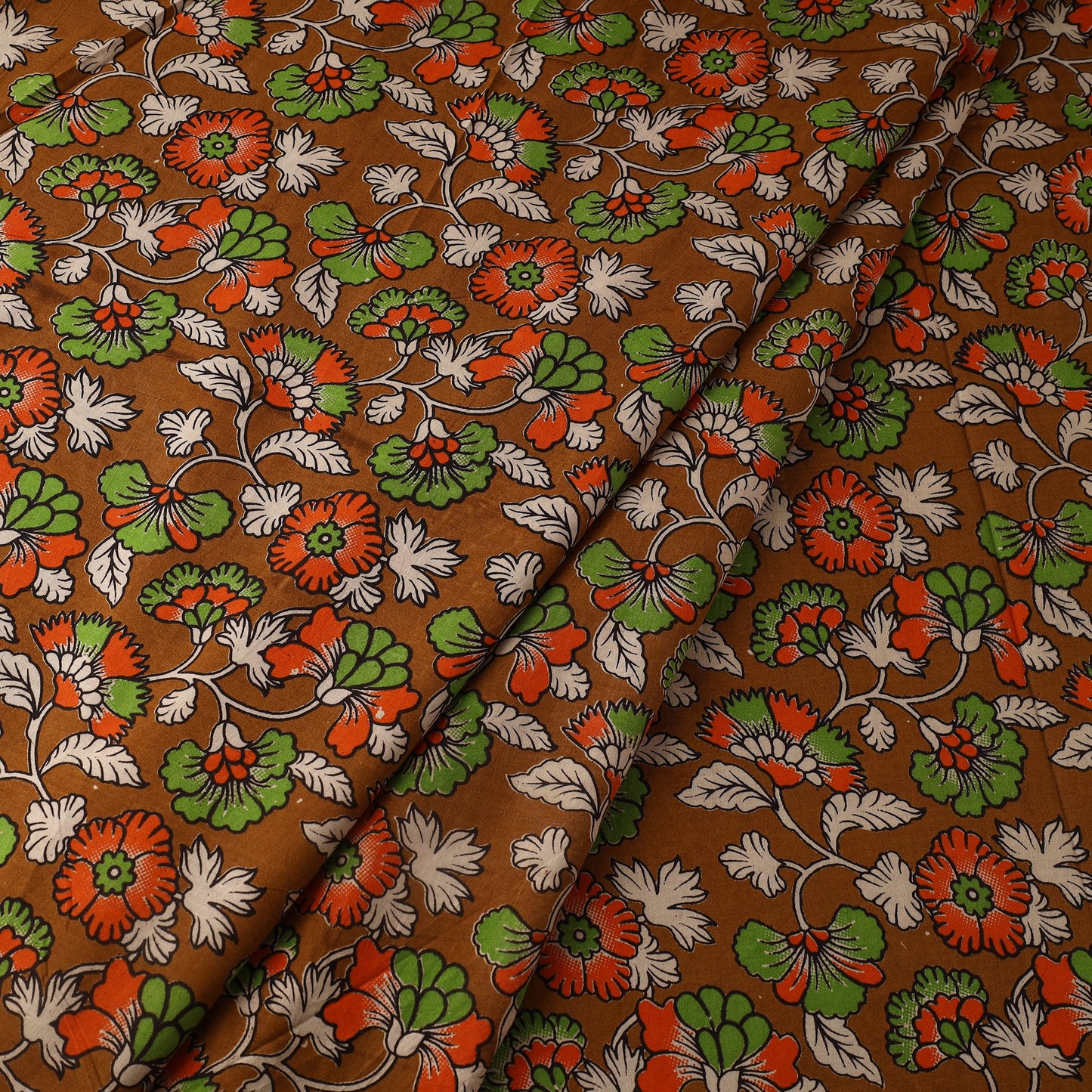 Brown - printed cotton kalamkari fabric 45 - handcrafted