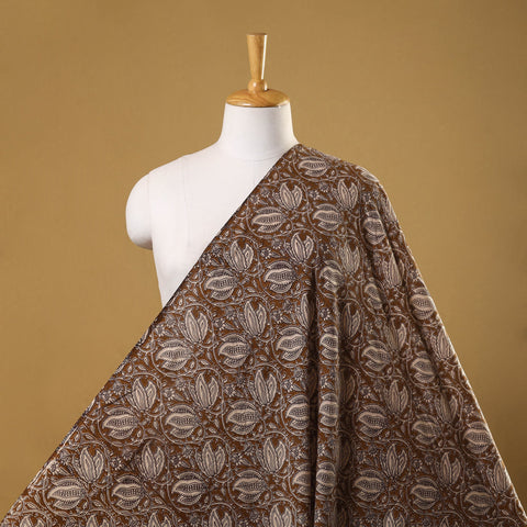 Brown Printed Cotton Kalamkari Fabric