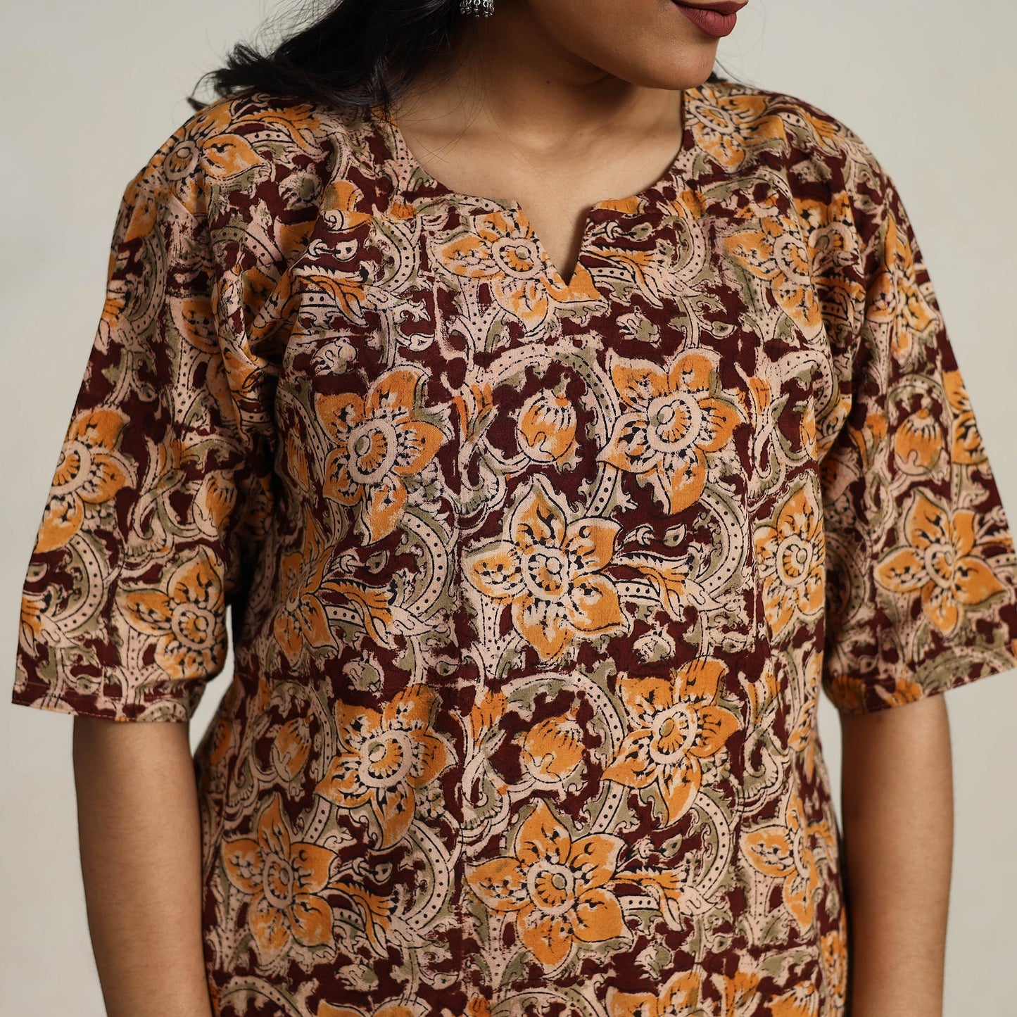 Buy Brown Block Printed Cotton Kalamkari Kurta Set