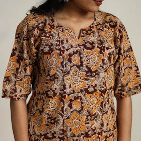 Buy Brown Block Printed Cotton Kalamkari Kurta Set
