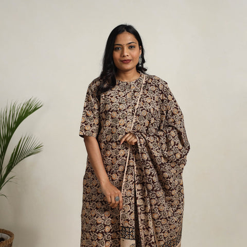 Brown - printed cotton kalamkari kurta set 10 - handcrafted