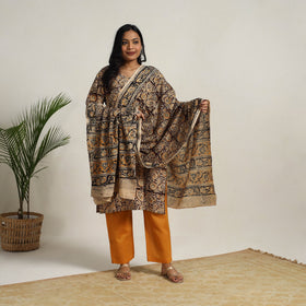 Brown - printed cotton kalamkari kurta set 13 - handcrafted