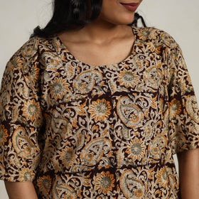 Brown - printed cotton kalamkari kurta set 13 - handcrafted