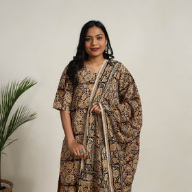 Brown - printed cotton kalamkari kurta set 13 - handcrafted