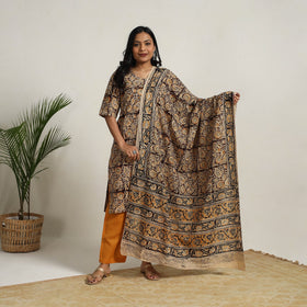 Brown - printed cotton kalamkari kurta set 13 - handcrafted