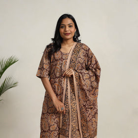 Brown - printed cotton kalamkari kurta set 14 - handcrafted