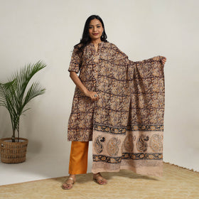 Buy Brown Block Printed Cotton Kalamkari Kurta Set