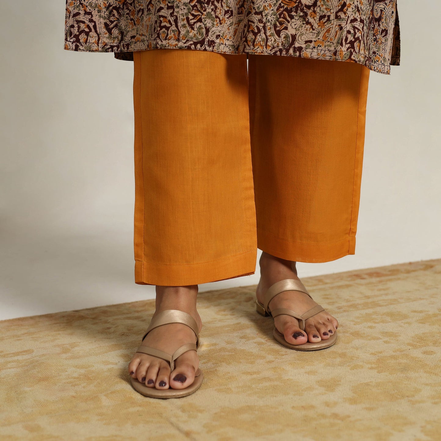 Buy Brown Block Printed Cotton Kalamkari Kurta Set