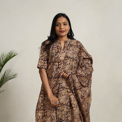 Buy Brown Block Printed Cotton Kalamkari Kurta Set