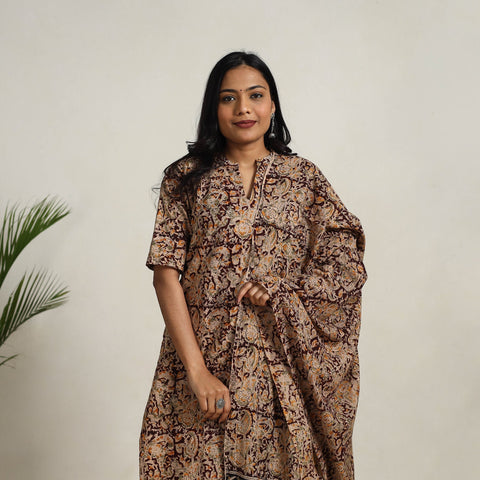 Buy Brown Block Printed Cotton Kalamkari Kurta Set