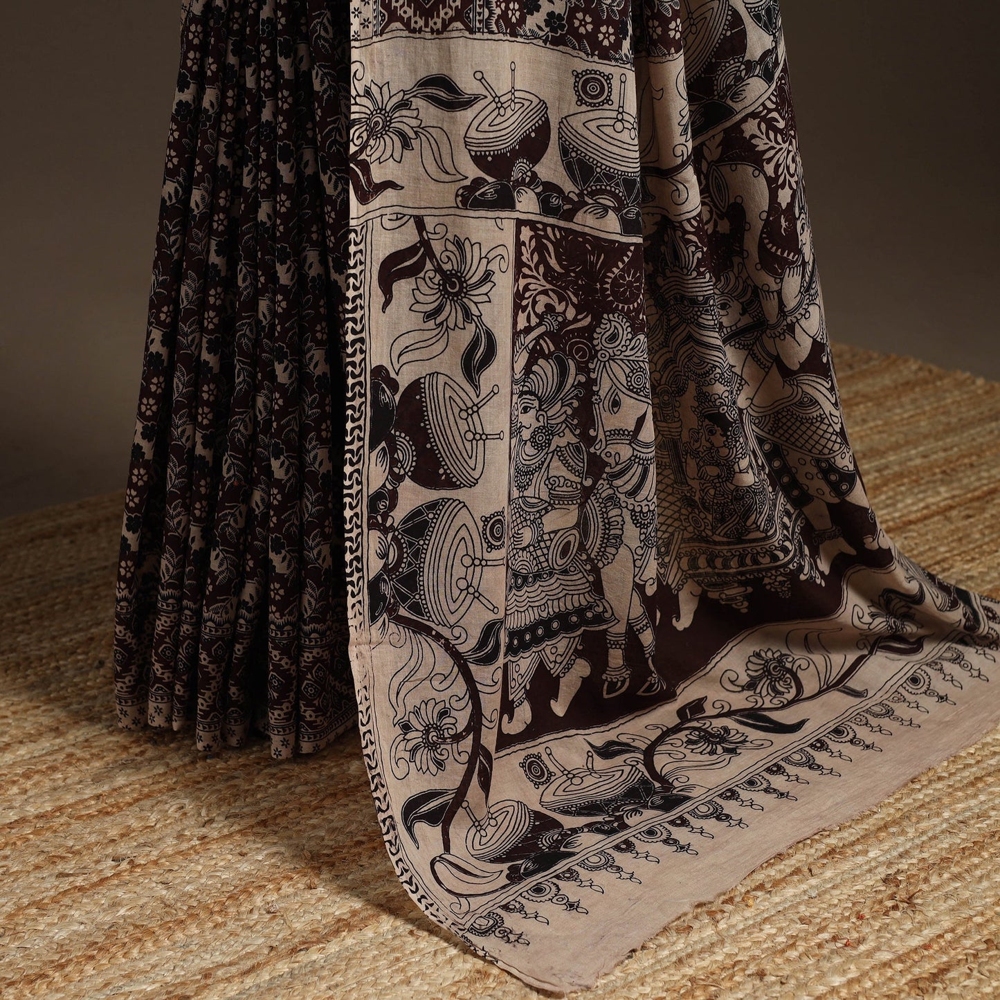 Printed cotton kalamkari saree 03 - handcrafted