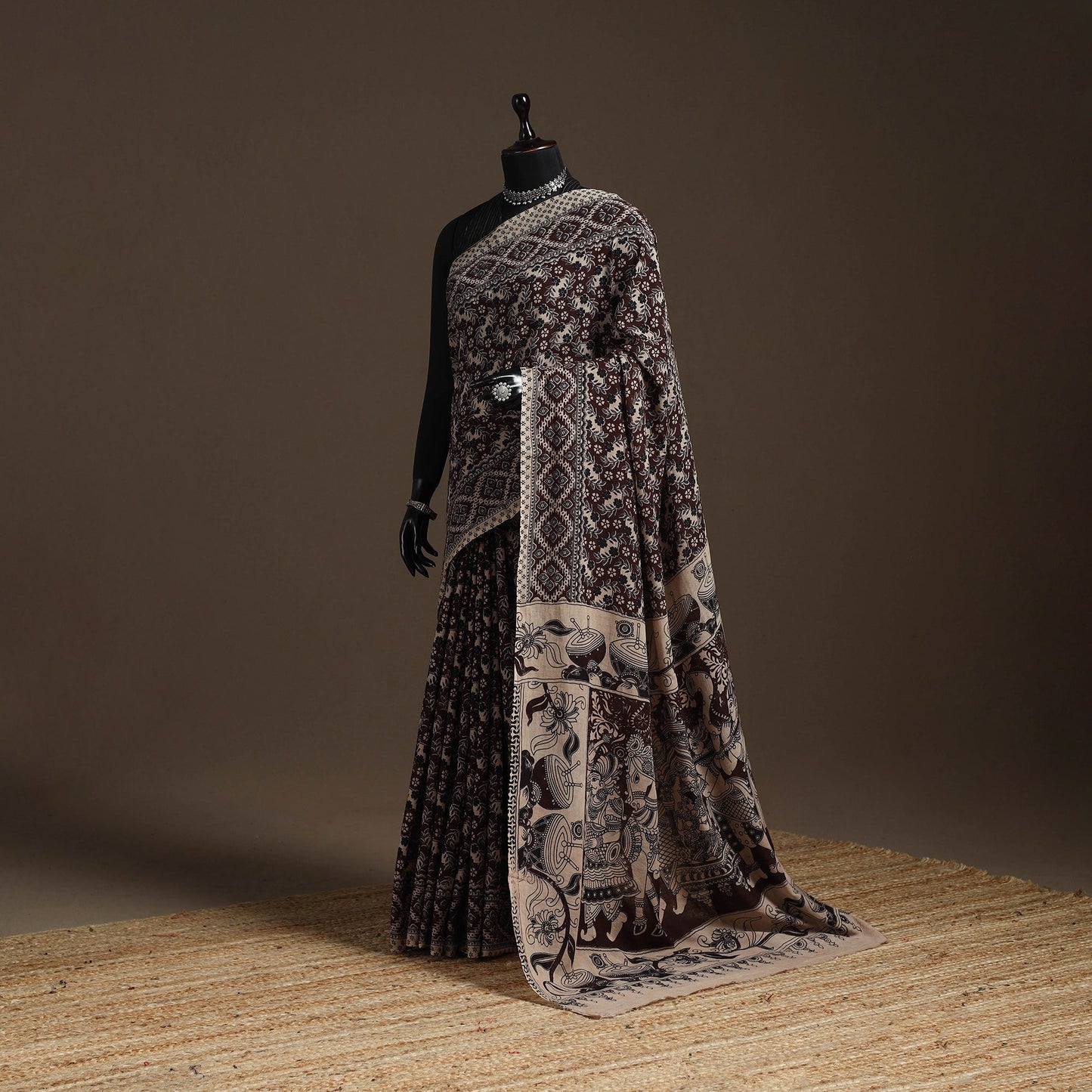 Printed cotton kalamkari saree 03 - handcrafted