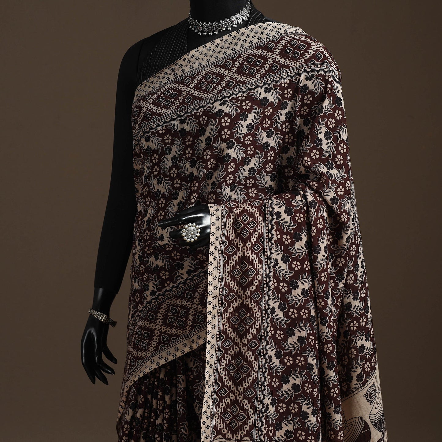 Printed cotton kalamkari saree 03 - handcrafted