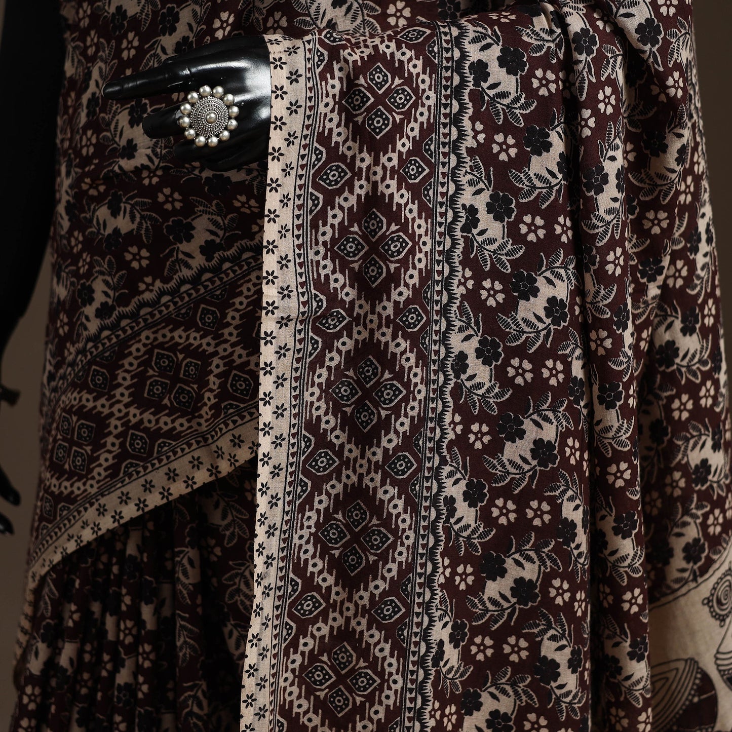 Printed cotton kalamkari saree 03 - handcrafted