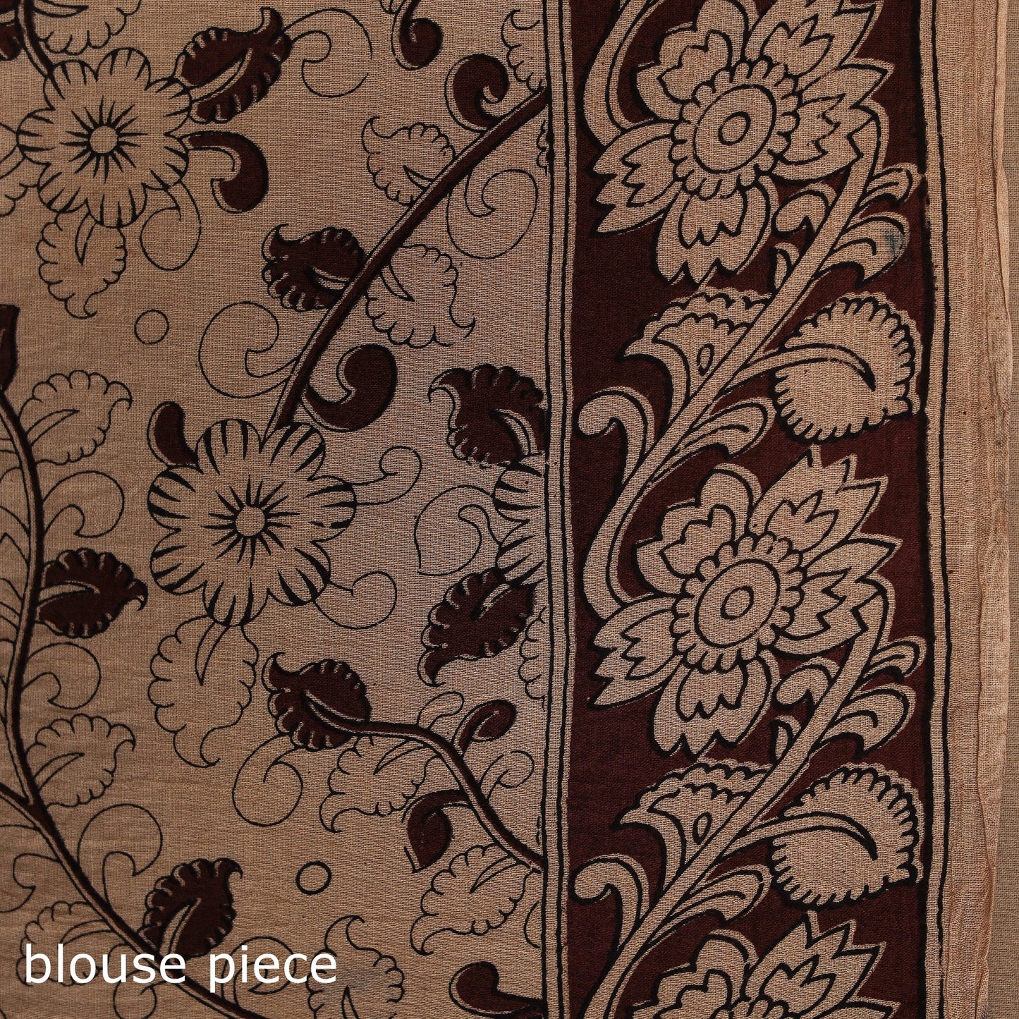 Brown - printed cotton kalamkari saree 08 - handcrafted