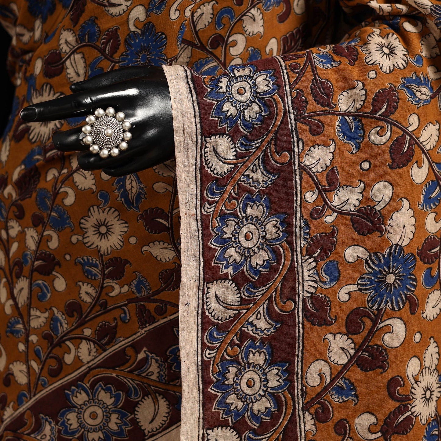 Brown - printed cotton kalamkari saree 08 - handcrafted