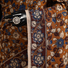 Brown - printed cotton kalamkari saree 08 - handcrafted