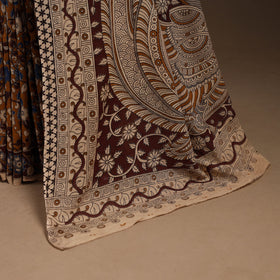 Brown - printed cotton kalamkari saree 08 - handcrafted