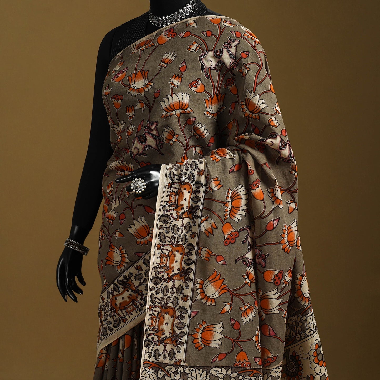 Printed cotton kalamkari saree 31 - handcrafted