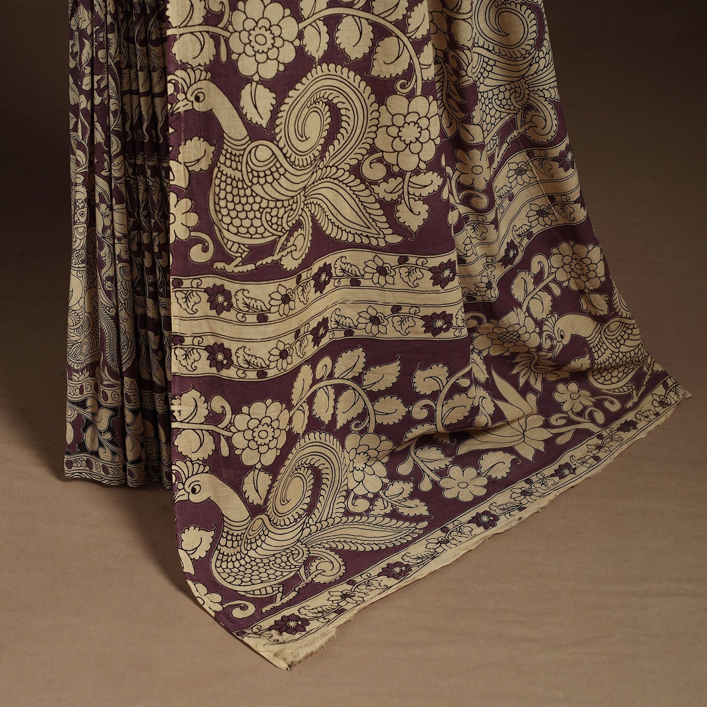 Brown - printed cotton nellore kalamkari saree 02