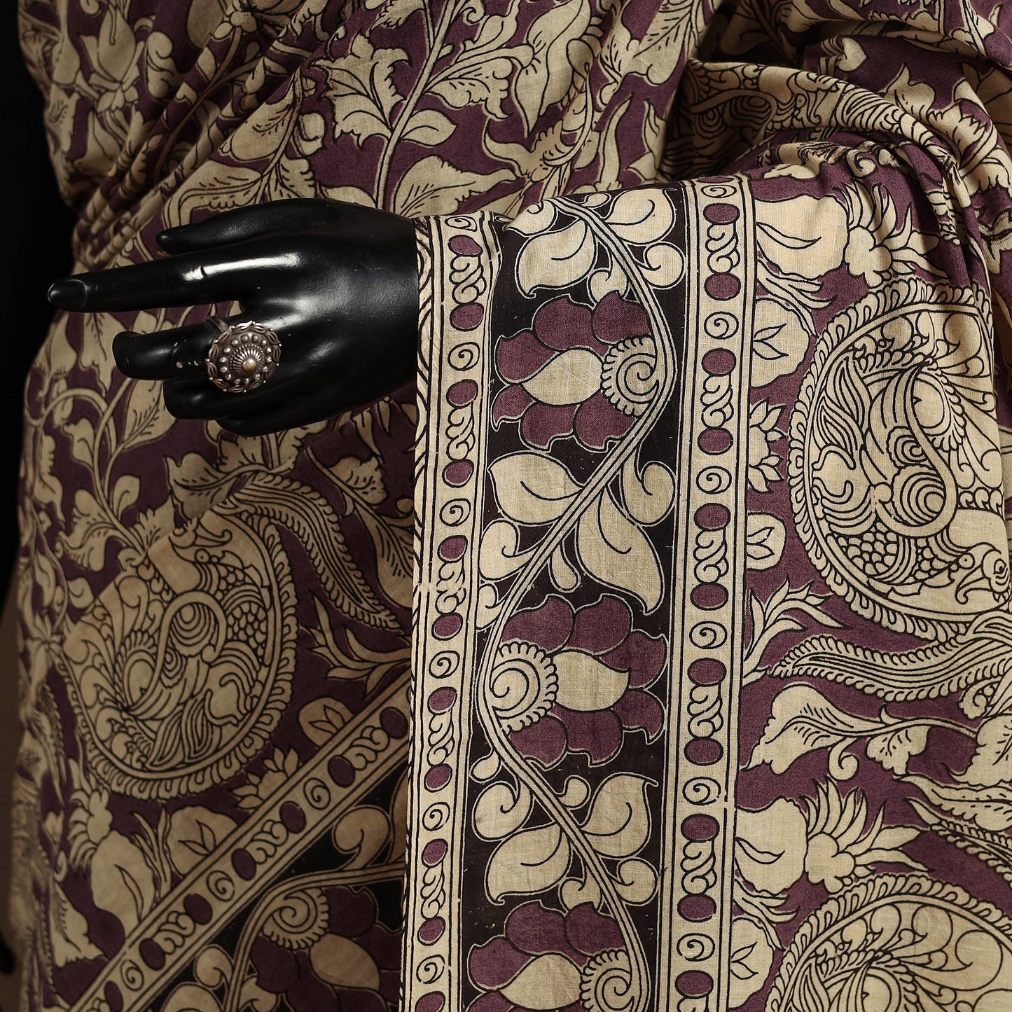 Brown - printed cotton nellore kalamkari saree 02