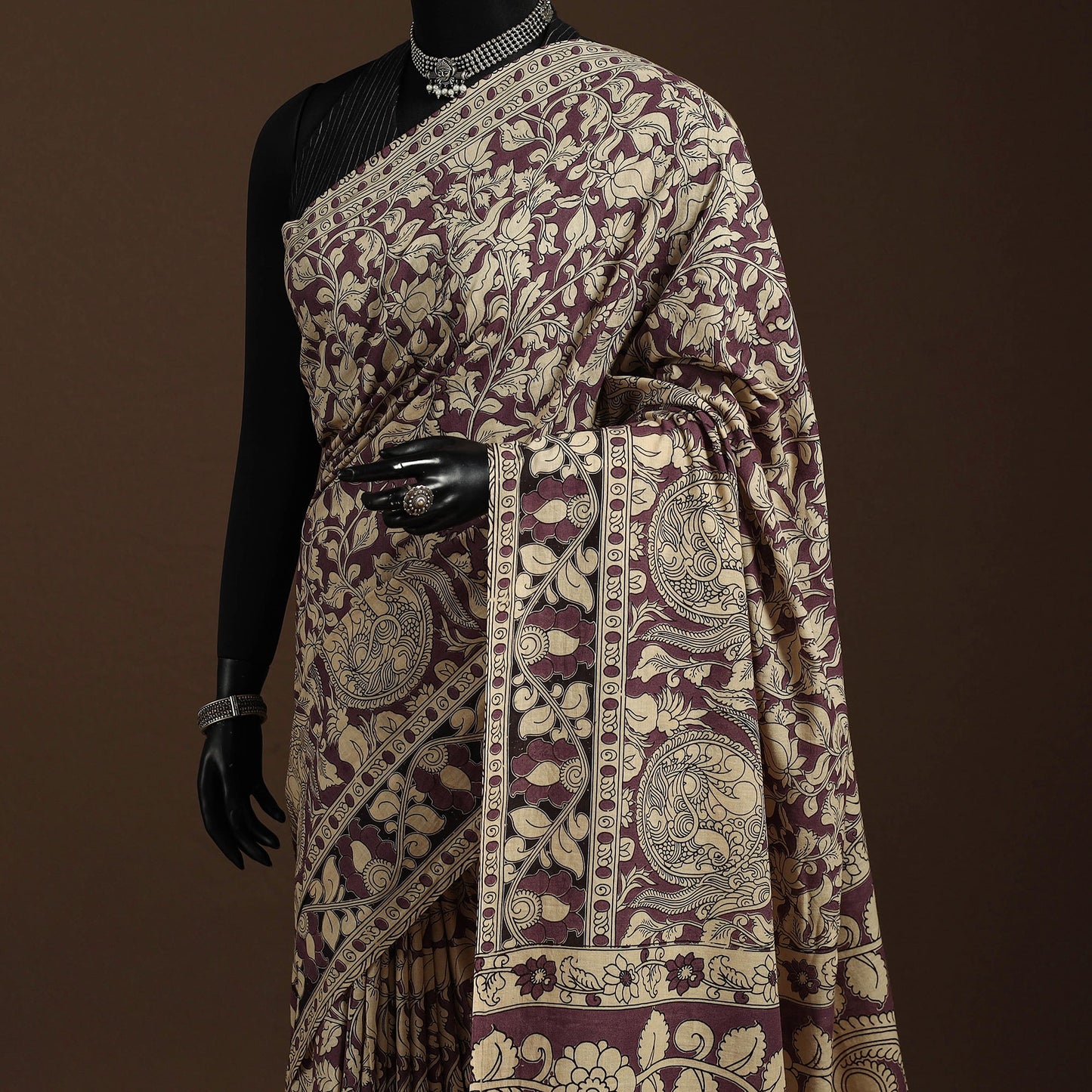 Brown - printed cotton nellore kalamkari saree 02