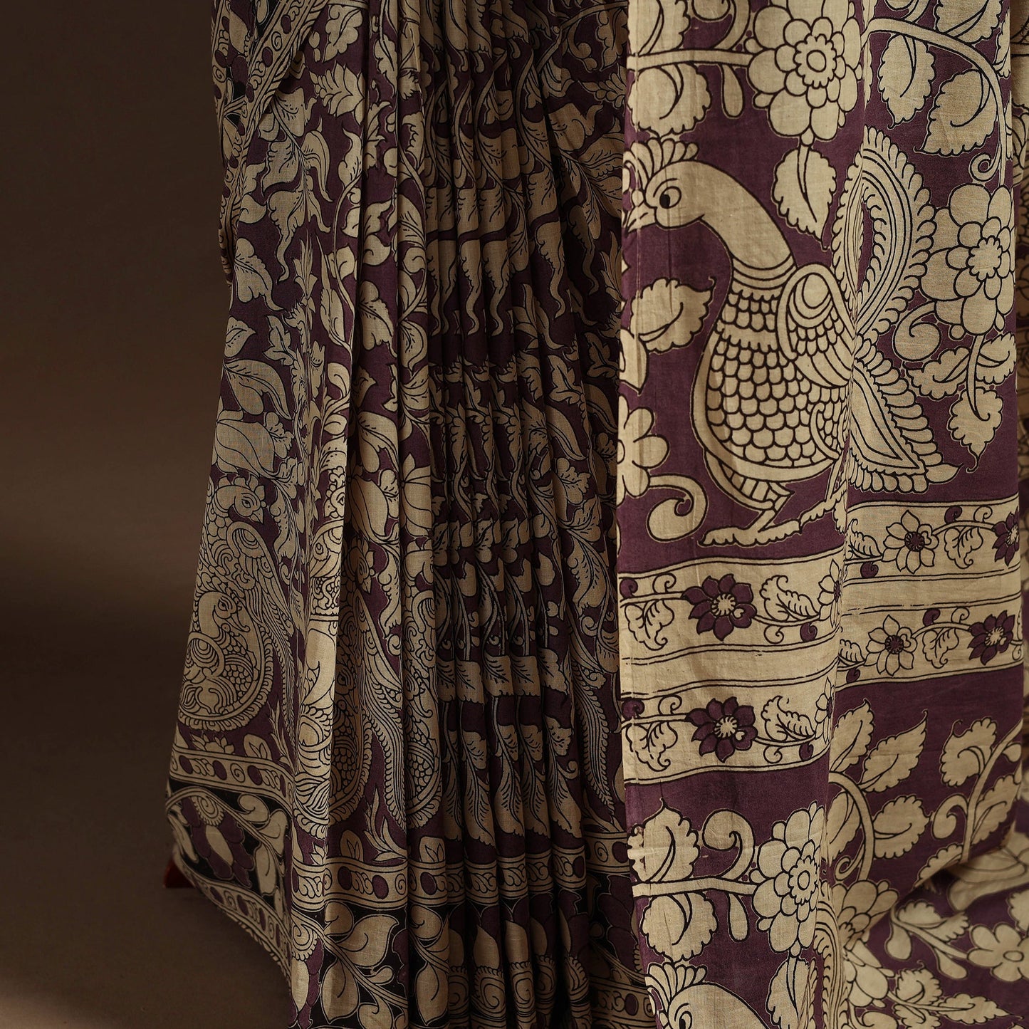 Brown - printed cotton nellore kalamkari saree 02