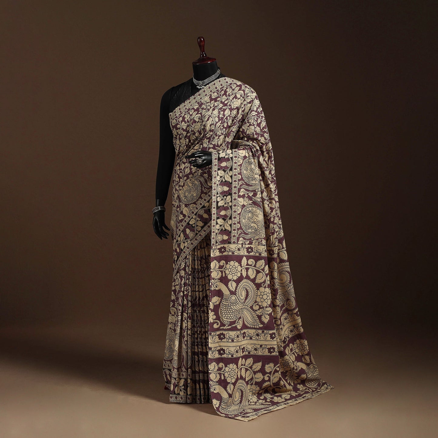 Brown - printed cotton nellore kalamkari saree 02