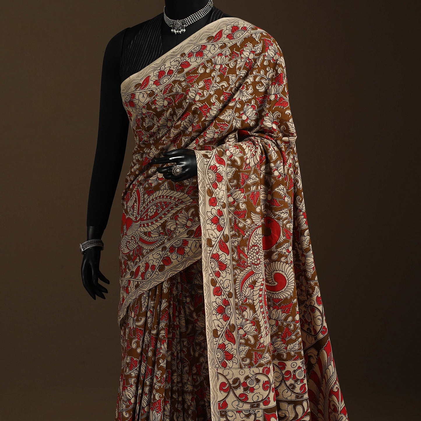 Brown - printed cotton nellore kalamkari saree 35