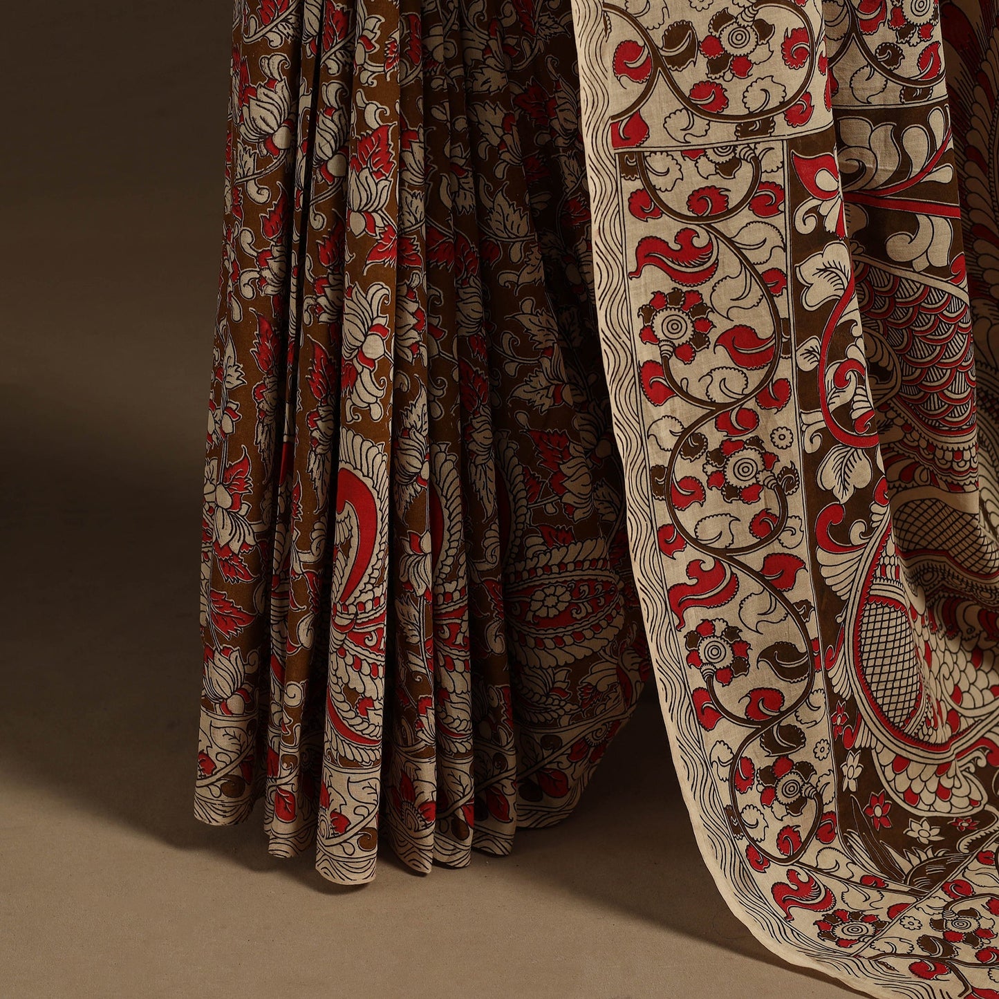 Brown - printed cotton nellore kalamkari saree 35