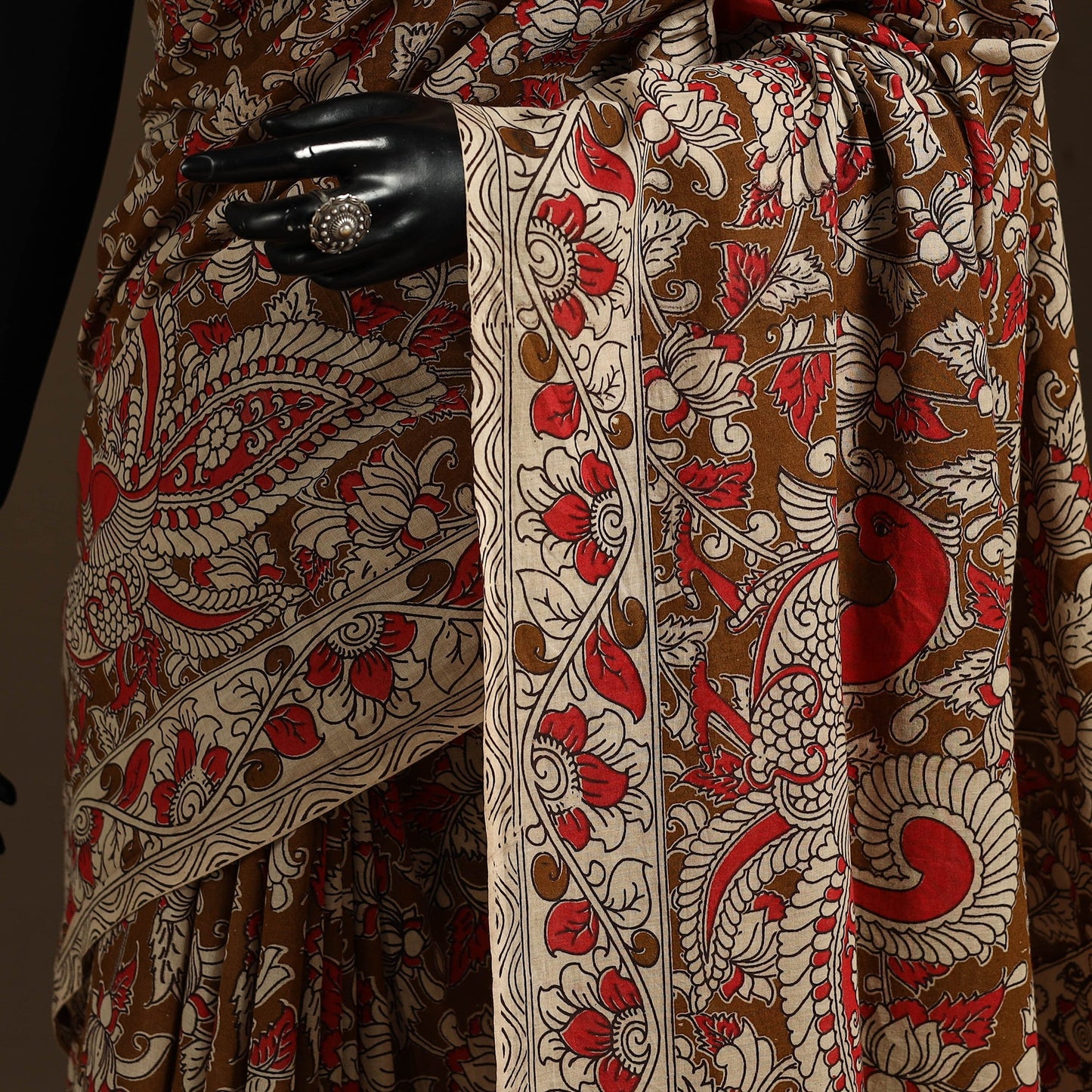 Brown - printed cotton nellore kalamkari saree 35