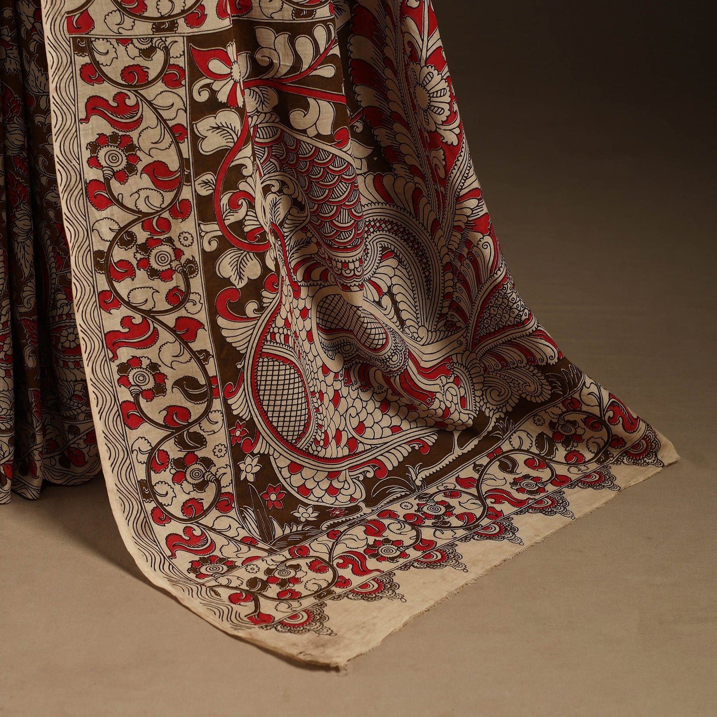 Brown - printed cotton nellore kalamkari saree 35