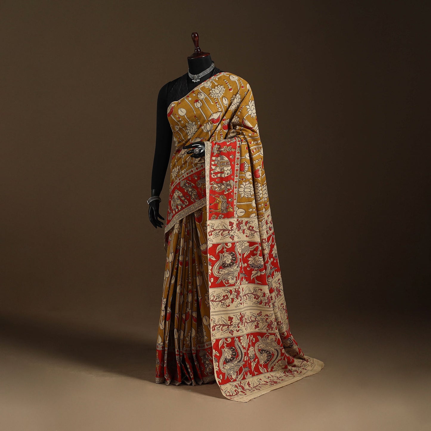 Brown - printed cotton nellore kalamkari saree 58